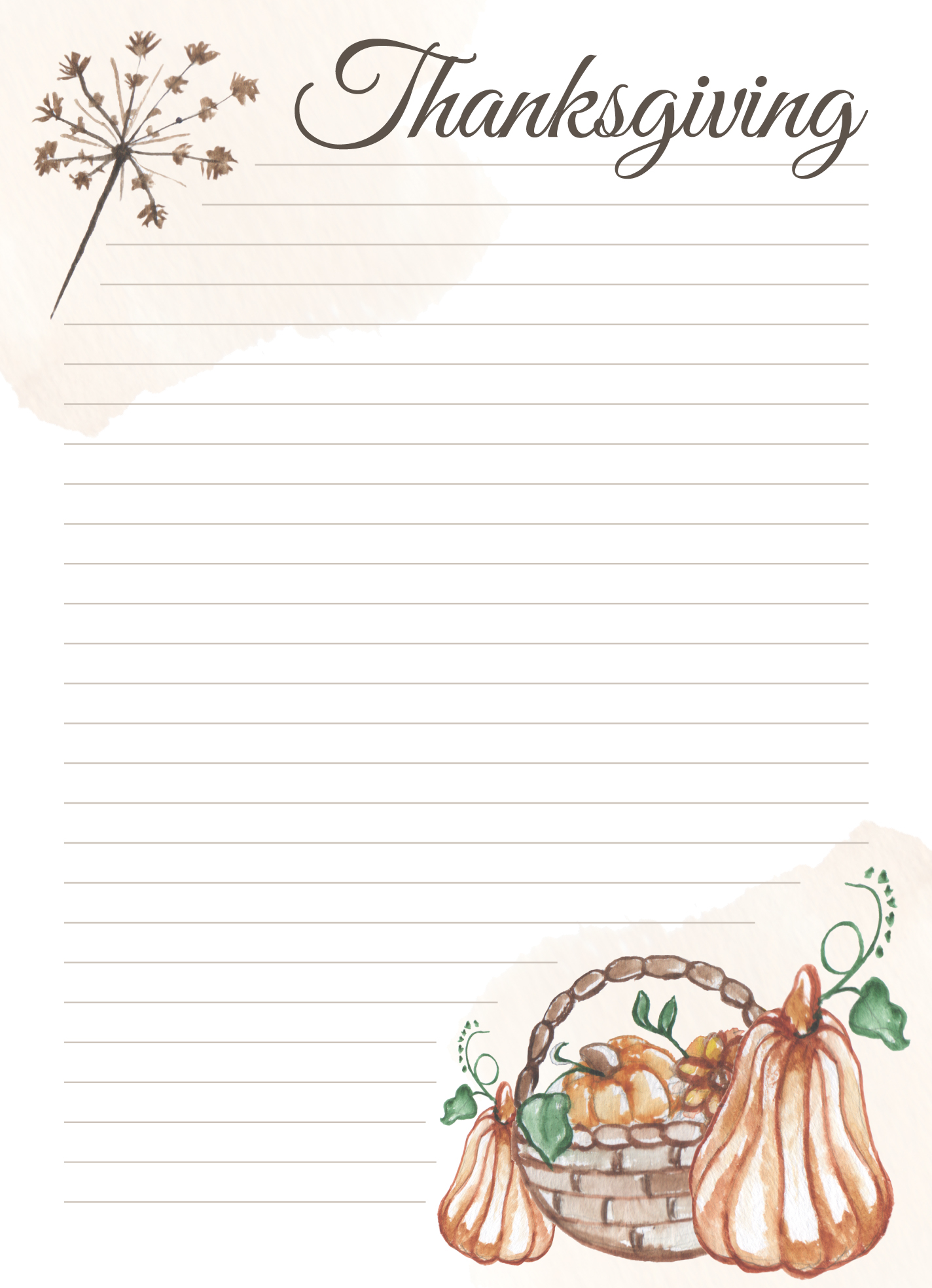thanksgiving lined paper free google docs template - gdoc.io